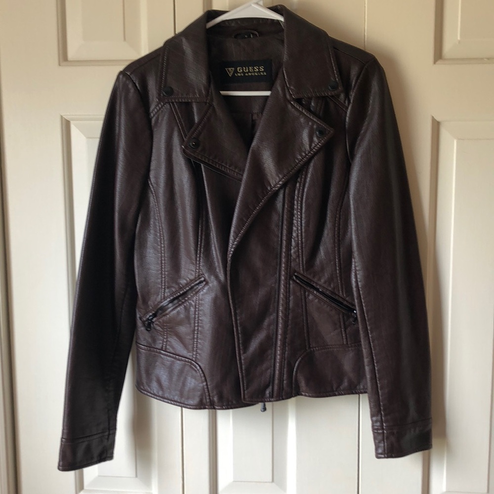 Guess Los Angeles brown faux leather jacket